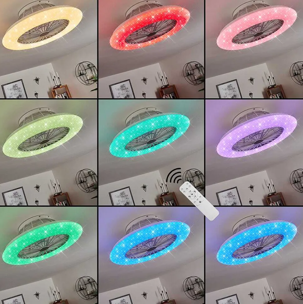 Ventilateur De Plafond Piraeus Led Blanc, 1 Lumiere, Telecommandes, Changeur De Couleurs