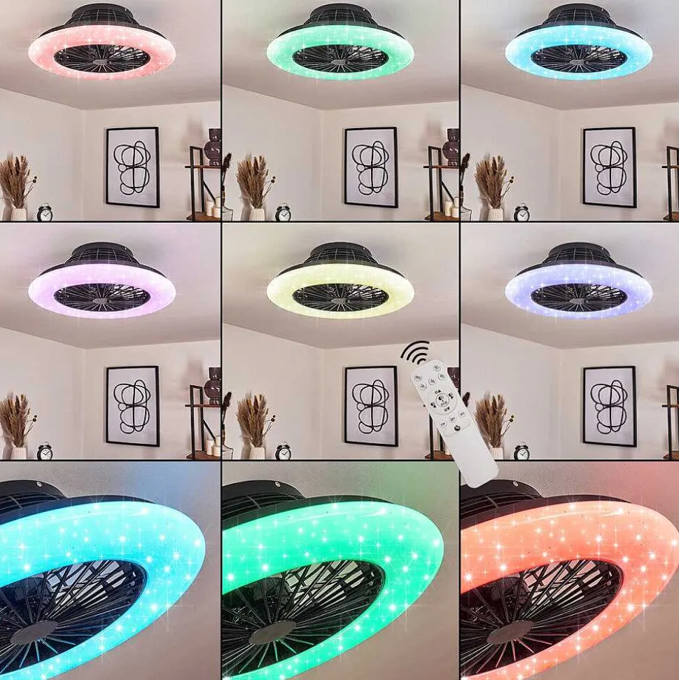 Ventilateur De Plafond Pireaus Led Noir, 1 Lumiere, Telecommandes, Changeur De Couleurs