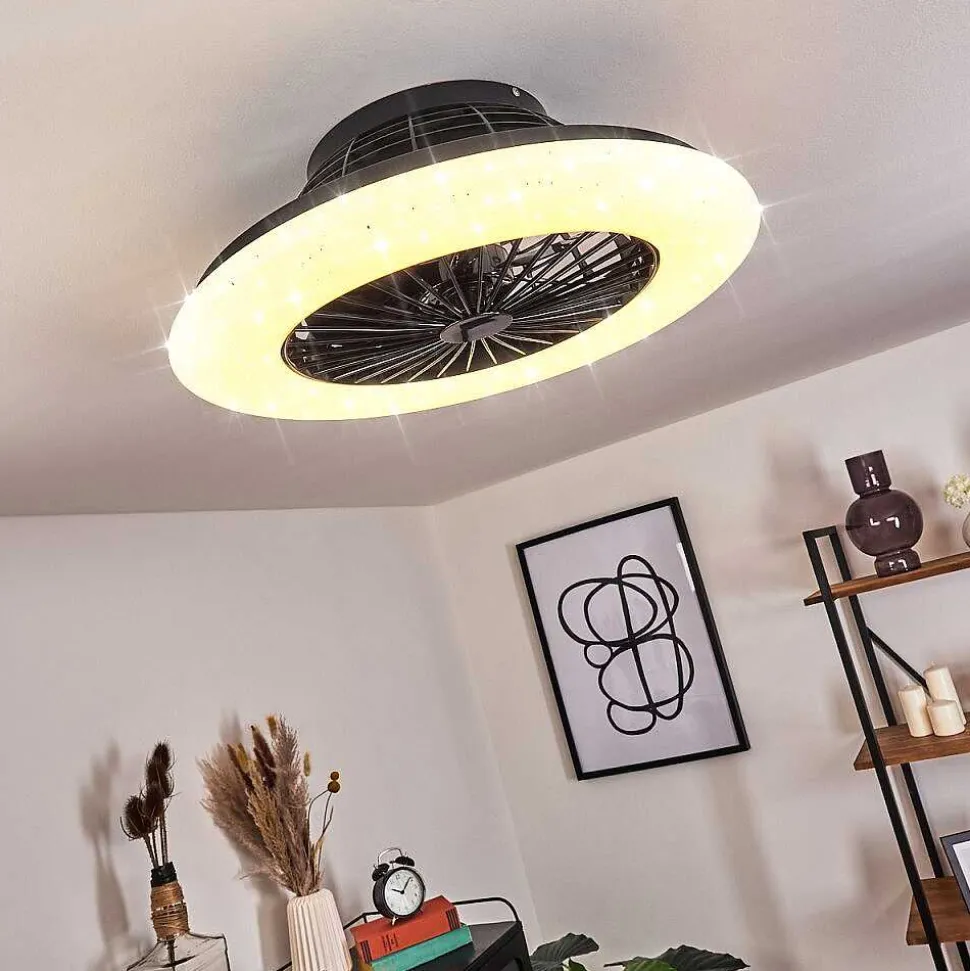 Ventilateur De Plafond Pireaus Led Noir, 1 Lumiere, Telecommandes, Changeur De Couleurs