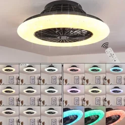 Ventilateur De Plafond Pireaus Led Noir, 1 Lumiere, Telecommandes, Changeur De Couleurs