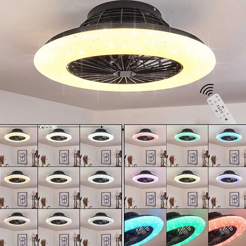 Ventilateur De Plafond Pireaus Led Noir, 1 Lumiere, Telecommandes, Changeur De Couleurs