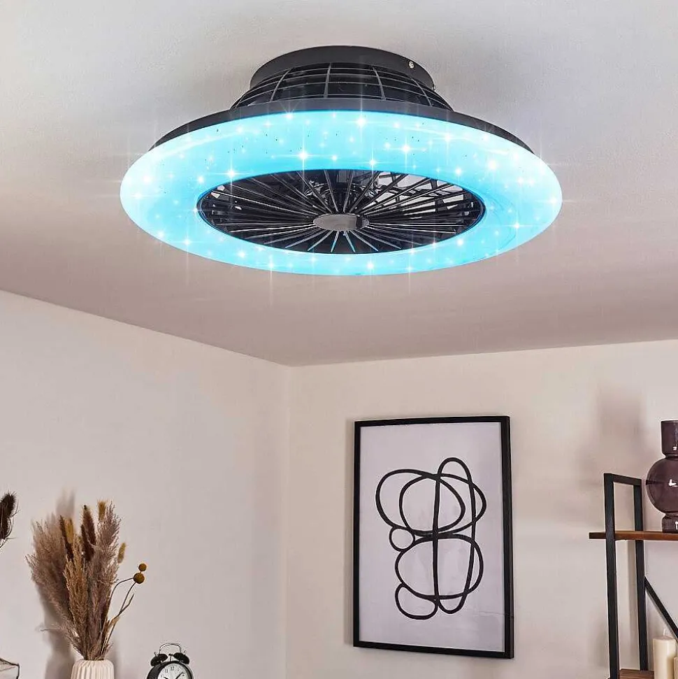 Ventilateur De Plafond Pireaus Led Noir, 1 Lumiere, Telecommandes, Changeur De Couleurs