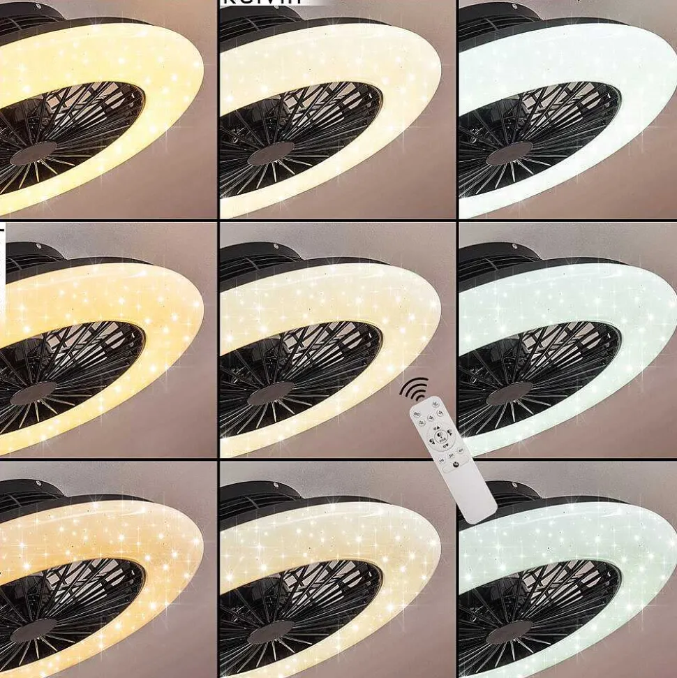 Ventilateur De Plafond Pireaus Led Noir, 1 Lumiere, Telecommandes, Changeur De Couleurs