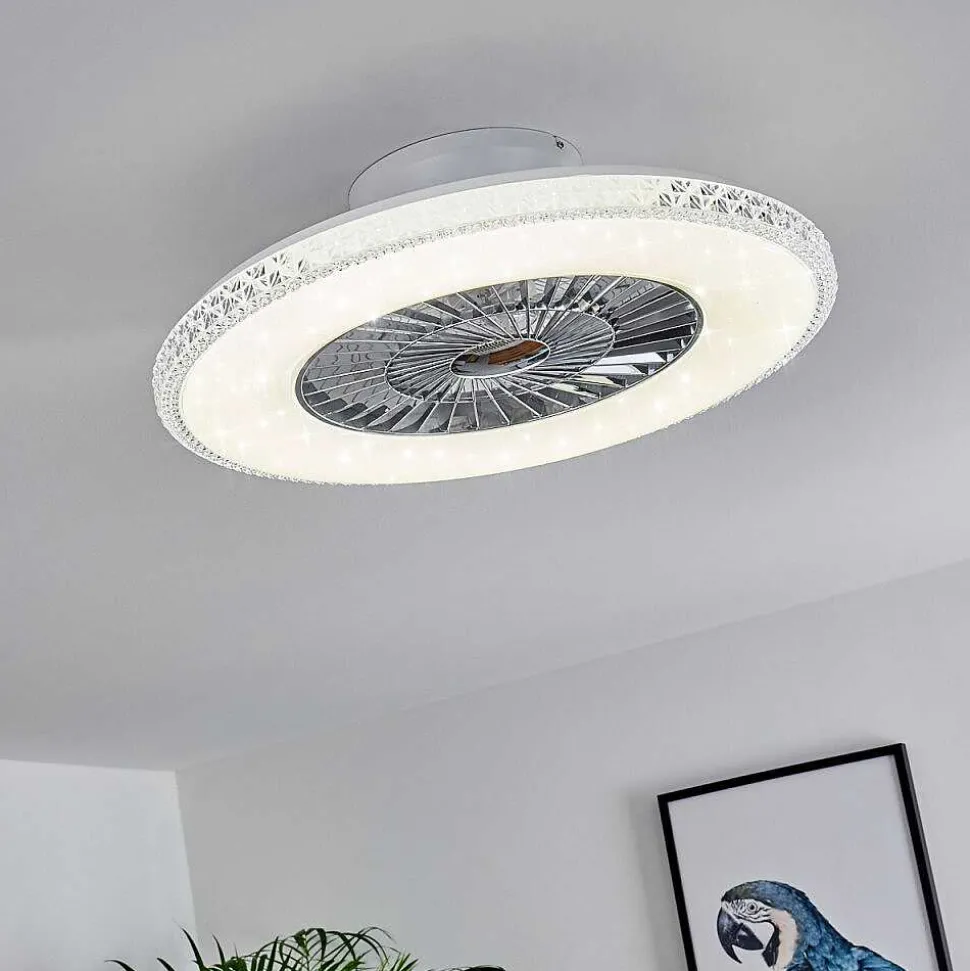 Ventilateur De Plafond Piacenza Led Chrome, Blanc, 1 Lumiere, Telecommandes