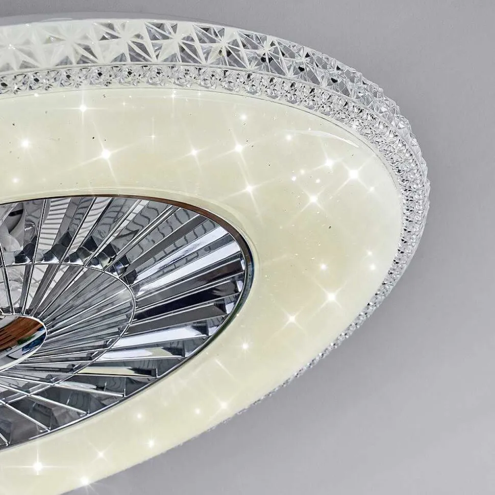 Ventilateur De Plafond Piacenza Led Chrome, Blanc, 1 Lumiere, Telecommandes