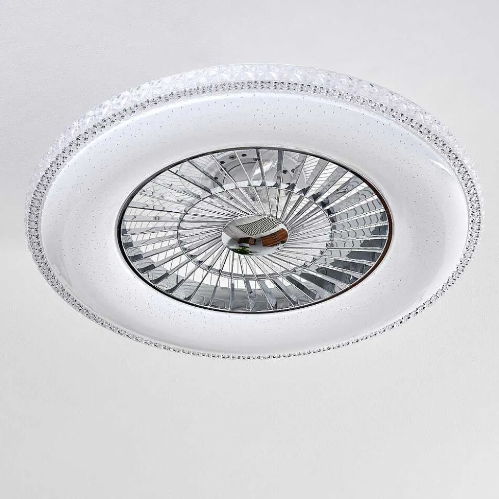 Ventilateur De Plafond Piacenza Led Chrome, Blanc, 1 Lumiere, Telecommandes