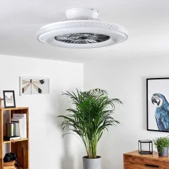 Ventilateur De Plafond Piacenza Led Chrome, Blanc, 1 Lumiere, Telecommandes