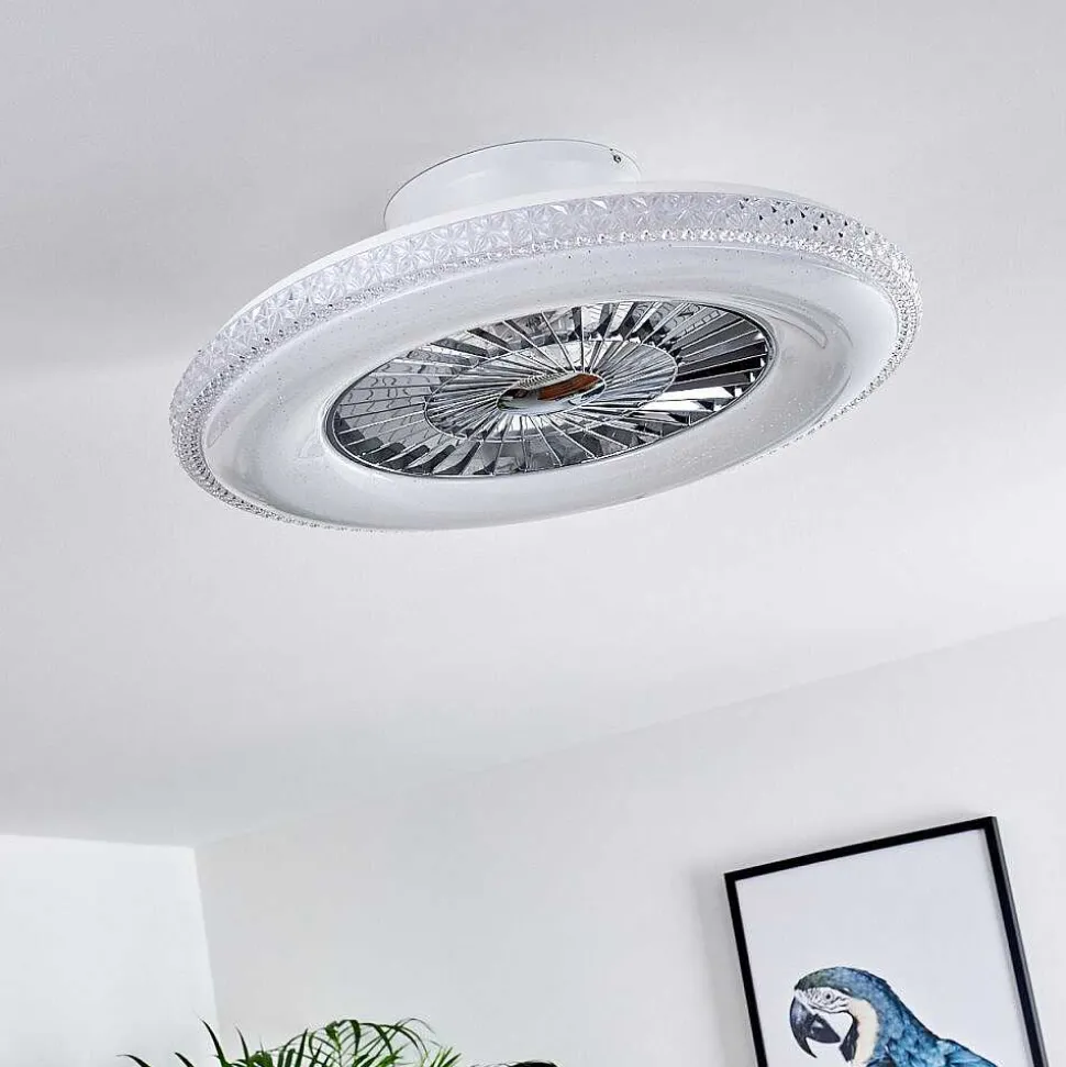 Ventilateur De Plafond Piacenza Led Chrome, Blanc, 1 Lumiere, Telecommandes