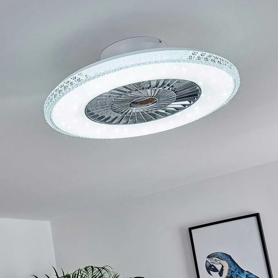 Ventilateur De Plafond Piacenza Led Chrome, Blanc, 1 Lumiere, Telecommandes