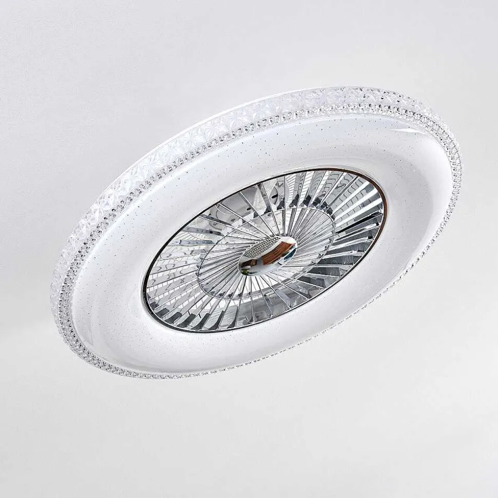 Ventilateur De Plafond Piacenza Led Chrome, Blanc, 1 Lumiere, Telecommandes