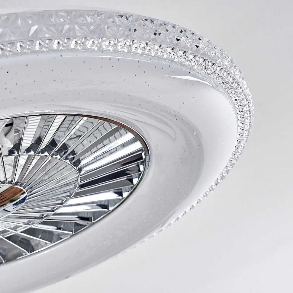 Ventilateur De Plafond Piacenza Led Chrome, Blanc, 1 Lumiere, Telecommandes