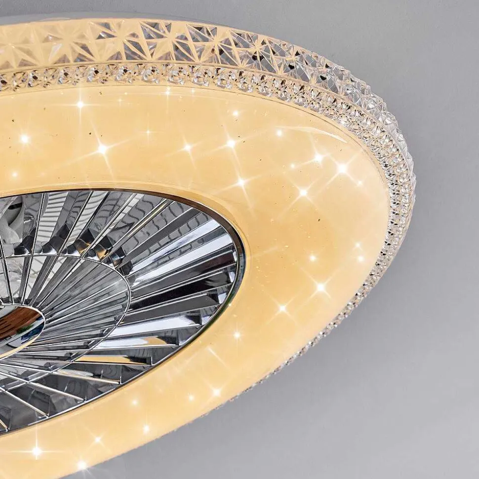 Ventilateur De Plafond Piacenza Led Chrome, Blanc, 1 Lumiere, Telecommandes