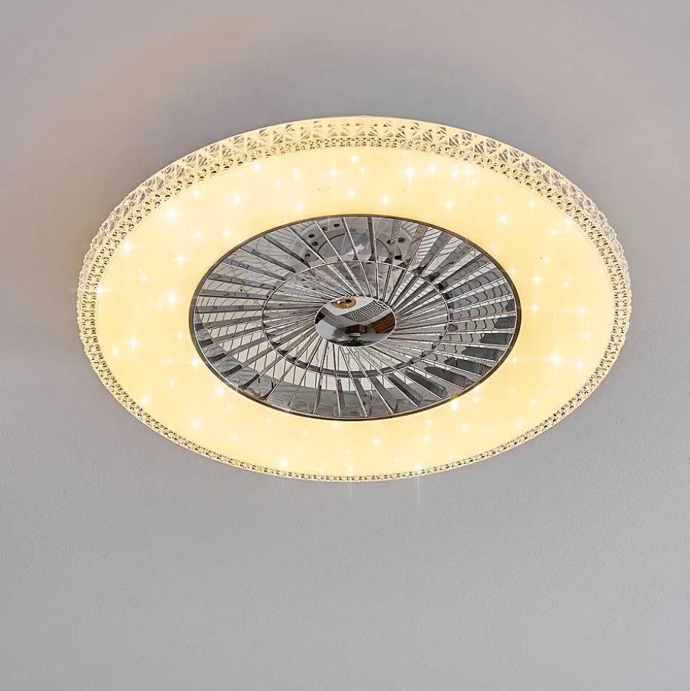 Ventilateur De Plafond Piacenza Led Chrome, Blanc, 1 Lumiere, Telecommandes