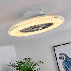 Ventilateur De Plafond Piacenza Led Chrome, Blanc, 1 Lumiere, Telecommandes