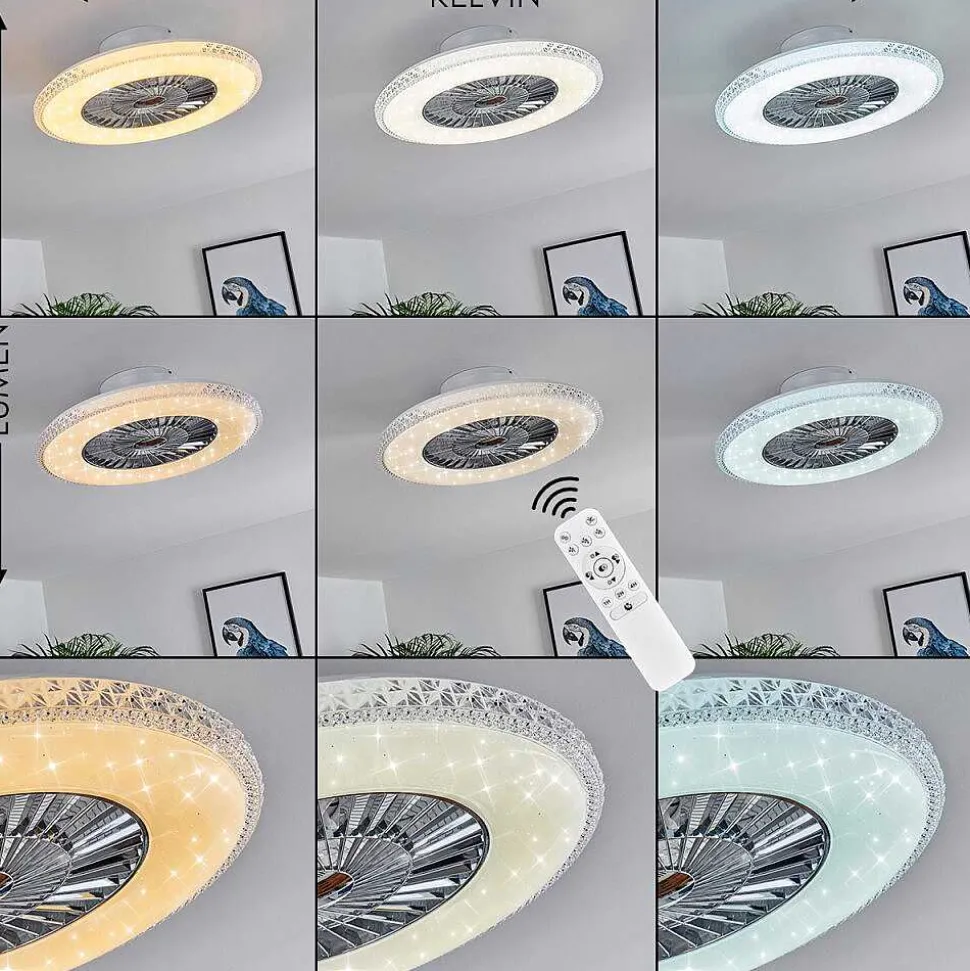 Ventilateur De Plafond Piacenza Led Chrome, Blanc, 1 Lumiere, Telecommandes