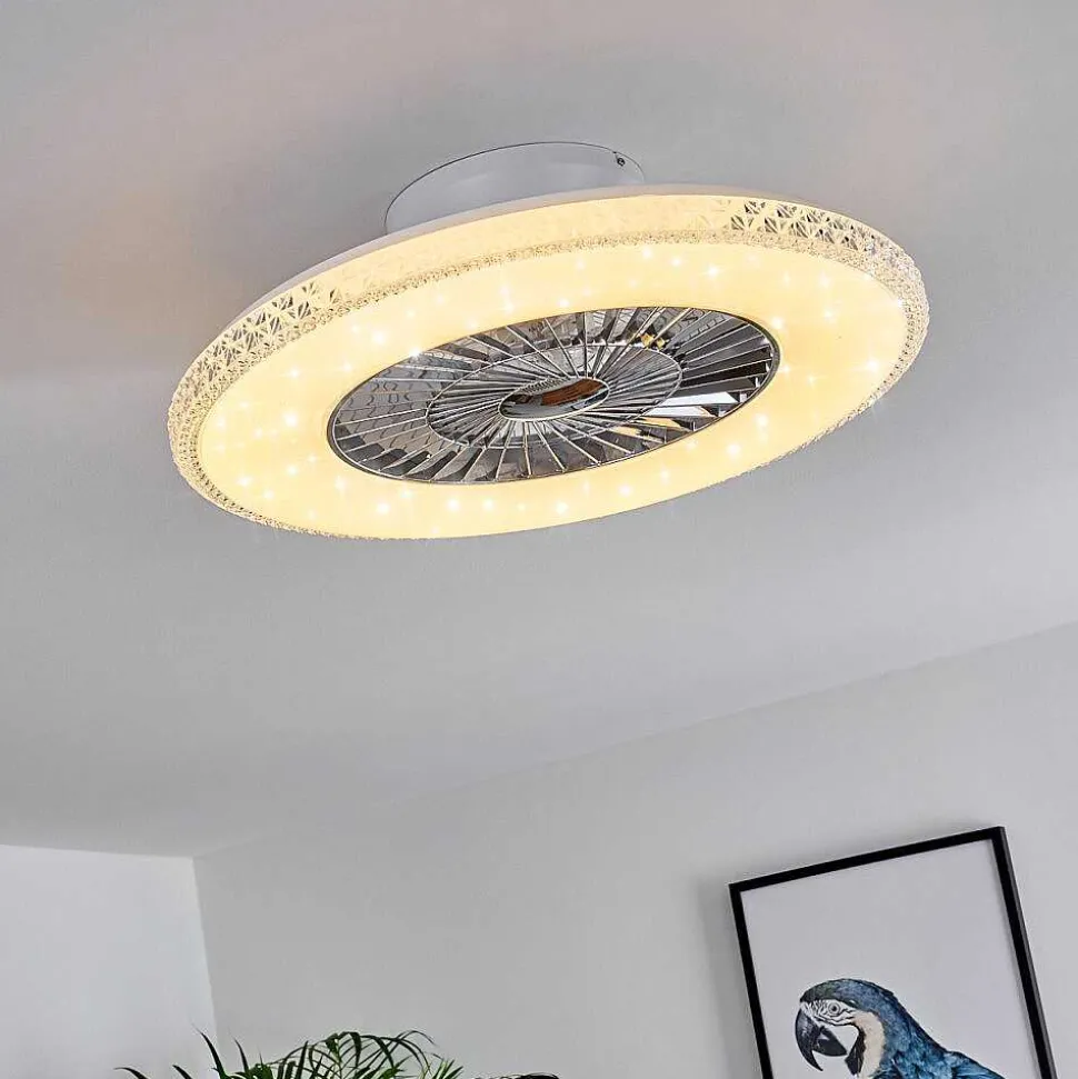 Ventilateur De Plafond Piacenza Led Chrome, Blanc, 1 Lumiere, Telecommandes