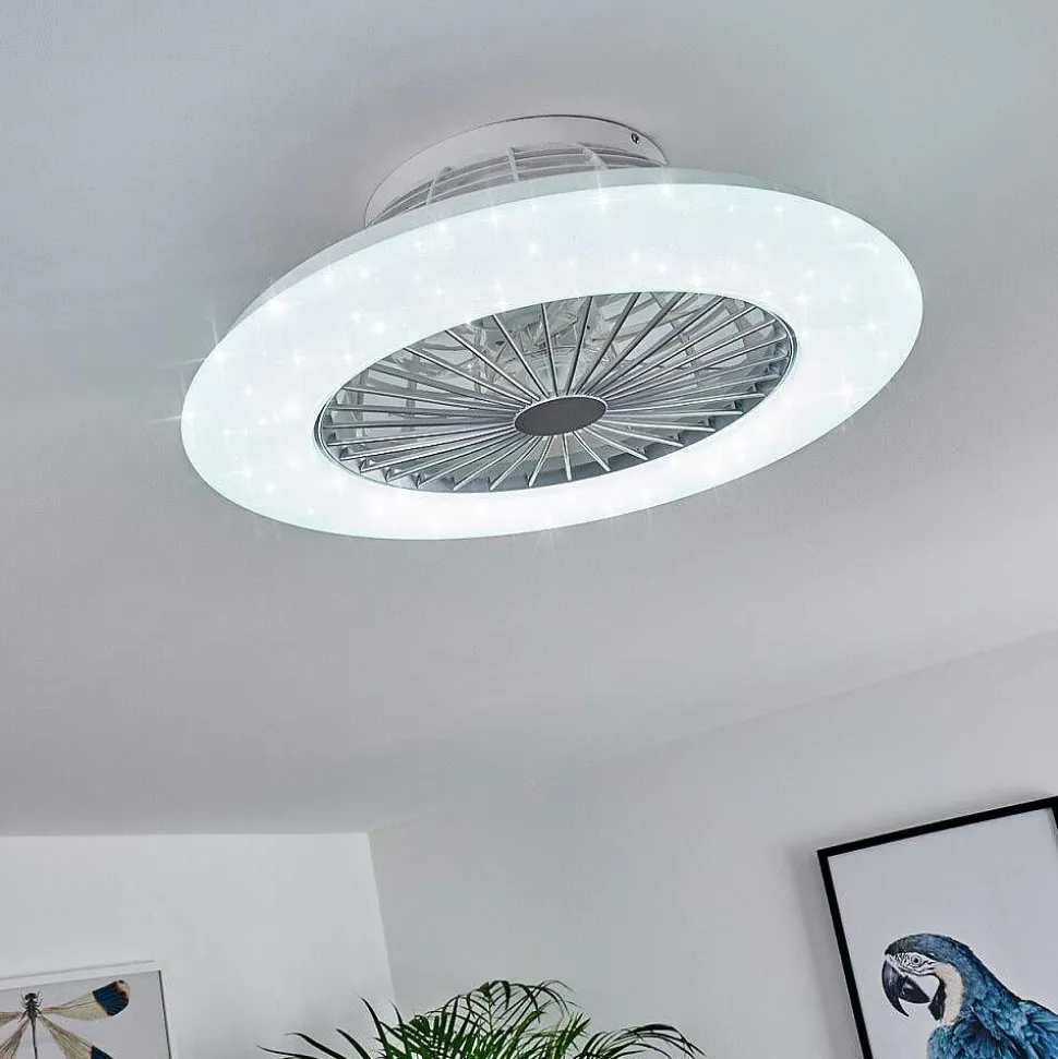 Ventilateur De Plafond Piraeus Led Titane, Blanc, 1 Lumiere, Telecommandes