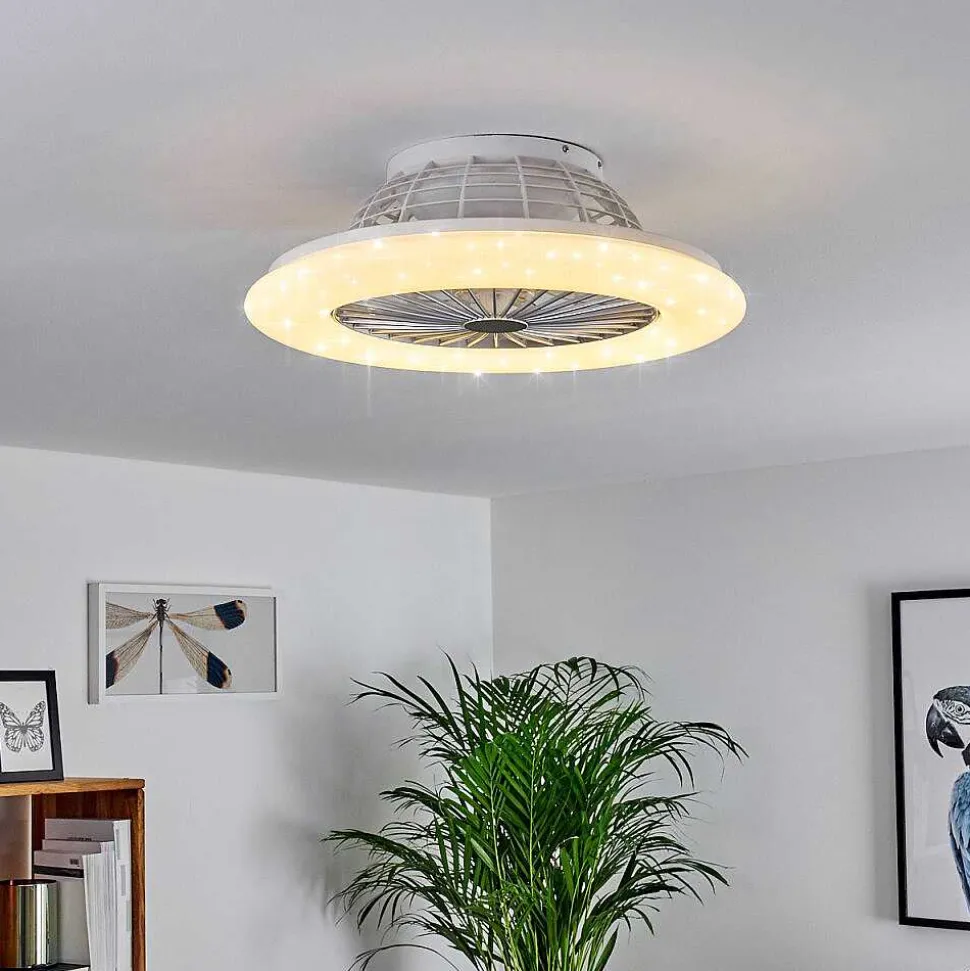 Ventilateur De Plafond Piraeus Led Titane, Blanc, 1 Lumiere, Telecommandes