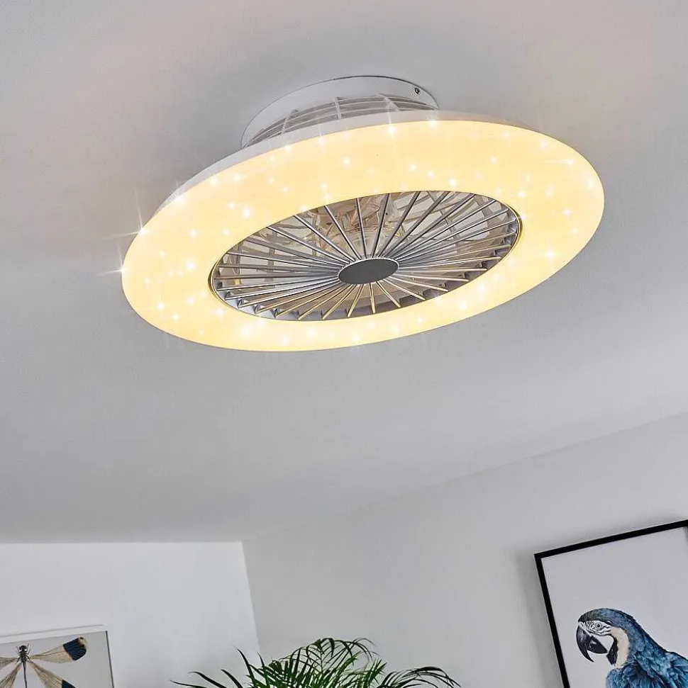 Ventilateur De Plafond Piraeus Led Titane, Blanc, 1 Lumiere, Telecommandes