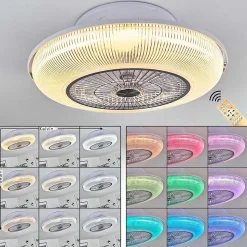 Ventilateur De Plafond Riccione Led Blanc, 1 Lumiere, Telecommandes, Changeur De Couleurs