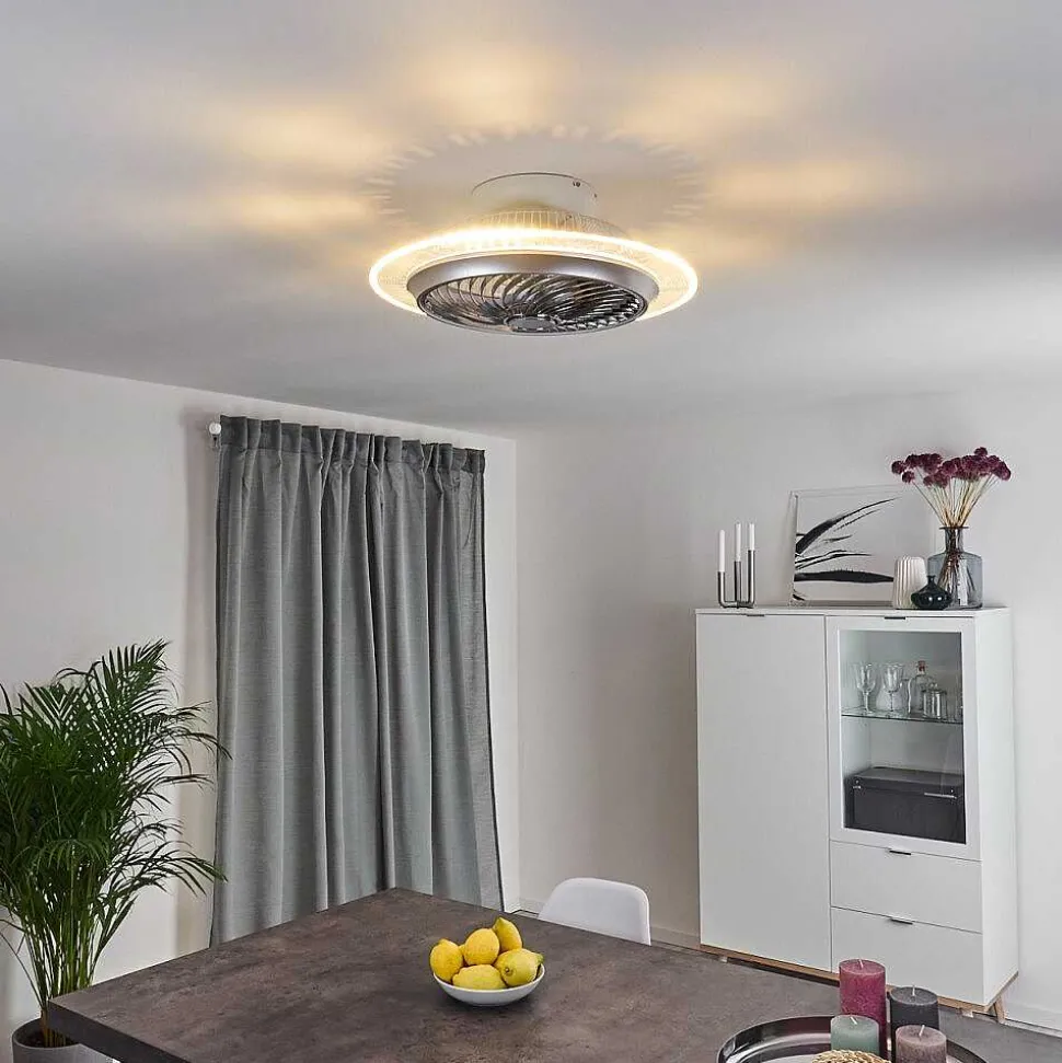 Ventilateur De Plafond Tamworth Led Argente, Transparent, 1 Lumiere, Telecommandes