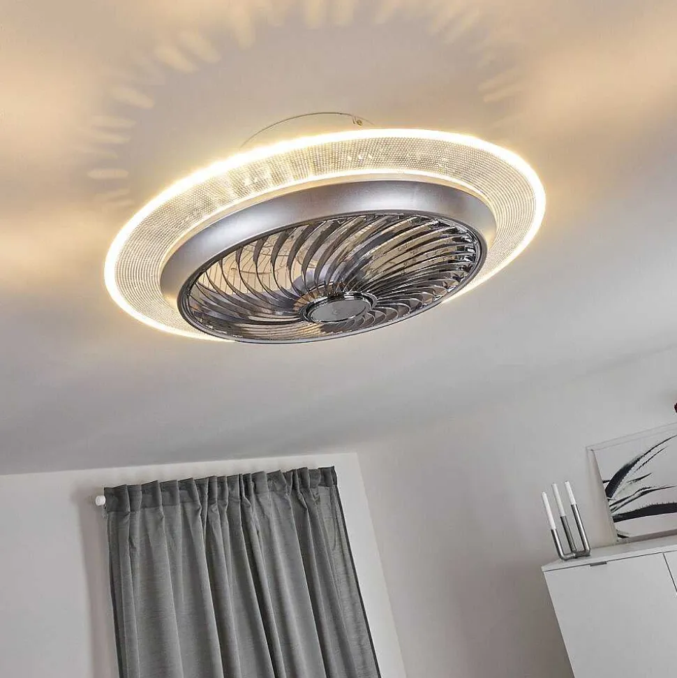 Ventilateur De Plafond Tamworth Led Argente, Transparent, 1 Lumiere, Telecommandes