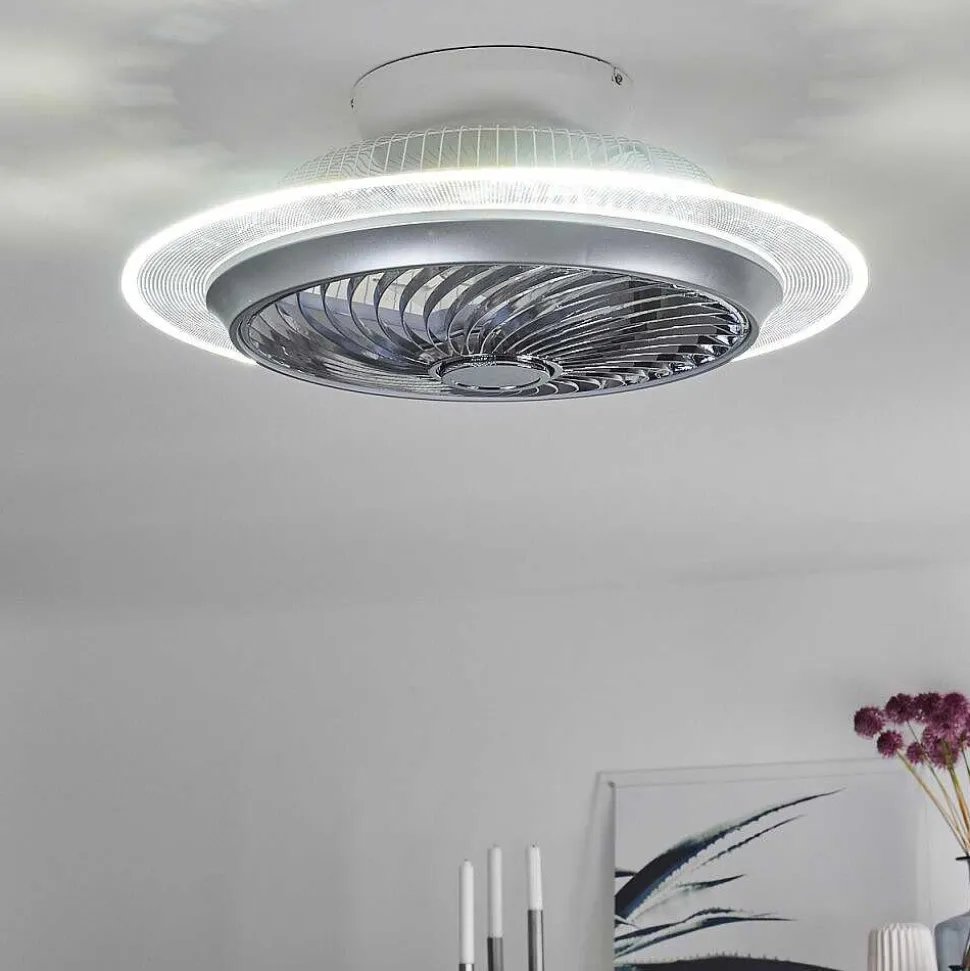 Ventilateur De Plafond Tamworth Led Argente, Transparent, 1 Lumiere, Telecommandes