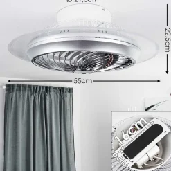 Ventilateur De Plafond Tamworth Led Argente, Transparent, 1 Lumiere, Telecommandes