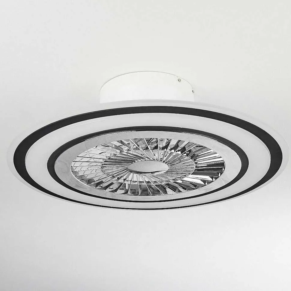 Ventilateur De Plafond Terradura Led Chrome, Noir, Blanc, 1 Lumiere, Telecommandes