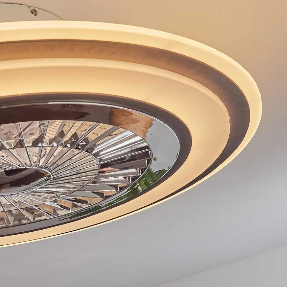 Ventilateur De Plafond Terradura Led Chrome, Noir, Blanc, 1 Lumiere, Telecommandes
