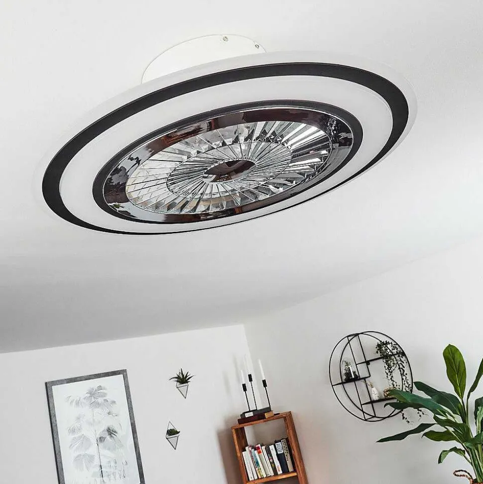 Ventilateur De Plafond Terradura Led Chrome, Noir, Blanc, 1 Lumiere, Telecommandes