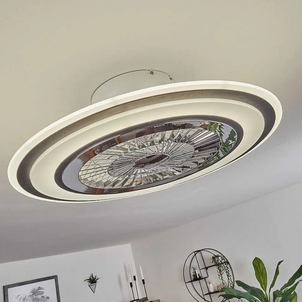 Ventilateur De Plafond Terradura Led Chrome, Noir, Blanc, 1 Lumiere, Telecommandes