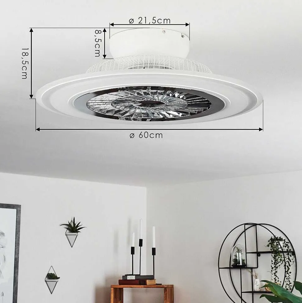 Ventilateur De Plafond Terradura Led Chrome, Blanc, 1 Lumiere, Telecommandes