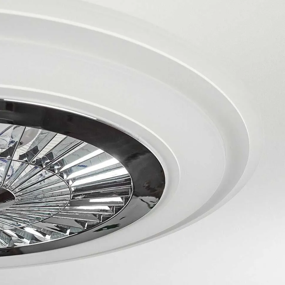 Ventilateur De Plafond Terradura Led Chrome, Blanc, 1 Lumiere, Telecommandes