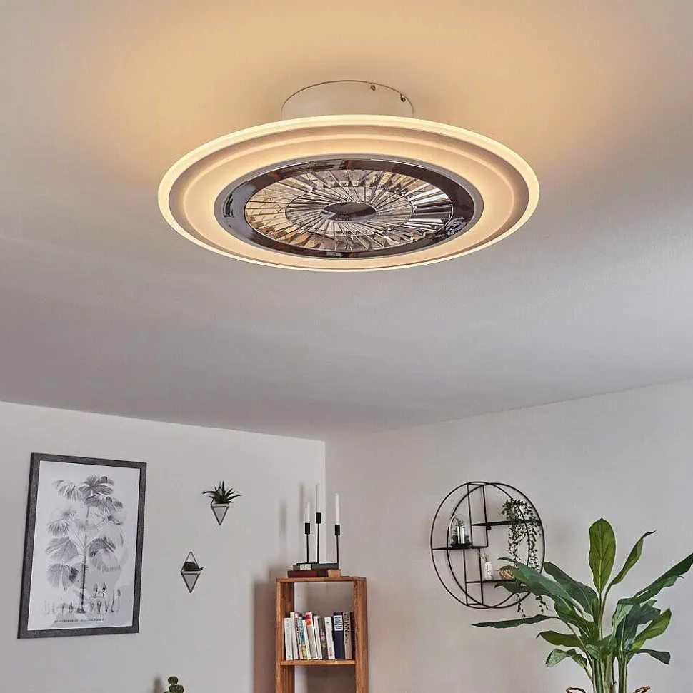 Ventilateur De Plafond Terradura Led Chrome, Blanc, 1 Lumiere, Telecommandes