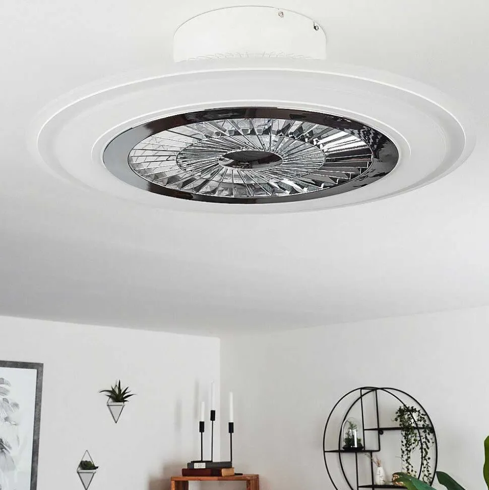 Ventilateur De Plafond Terradura Led Chrome, Blanc, 1 Lumiere, Telecommandes