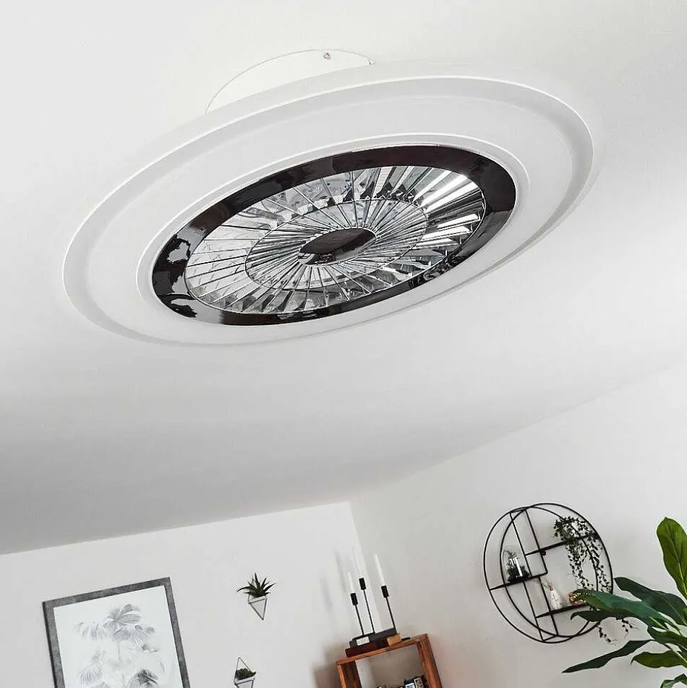 Ventilateur De Plafond Terradura Led Chrome, Blanc, 1 Lumiere, Telecommandes
