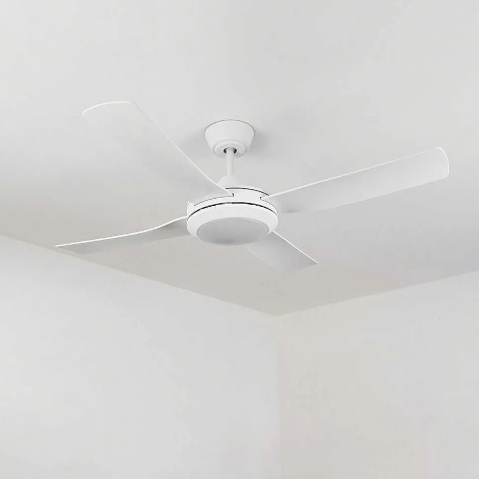 Ventilateur De Plafond Tjerne Led Blanc, 1 Lumiere, Telecommandes