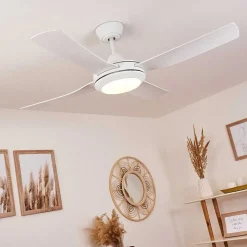 Ventilateur De Plafond Tjerne Led Blanc, 1 Lumiere, Telecommandes