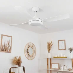 Ventilateur De Plafond Tjerne Led Blanc, 1 Lumiere, Telecommandes