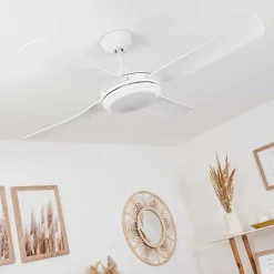 Ventilateur De Plafond Tjerne Led Blanc, 1 Lumiere, Telecommandes