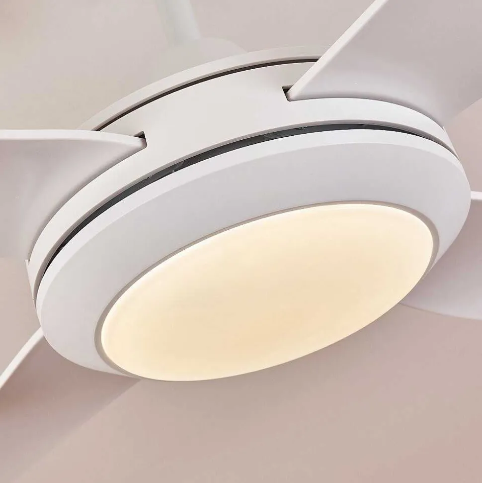 Ventilateur De Plafond Tjerne Led Blanc, 1 Lumiere, Telecommandes