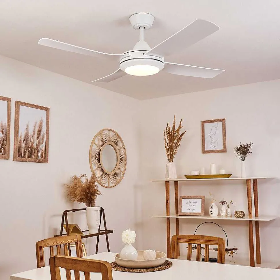 Ventilateur De Plafond Tjerne Led Blanc, 1 Lumiere, Telecommandes