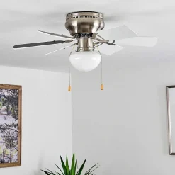 Ventilateur De Plafond Trillo Gris, Nickel Mat, Blanc, 1 Lumiere