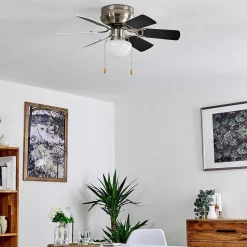 Ventilateur De Plafond Trillo Gris, Nickel Mat, Blanc, 1 Lumiere