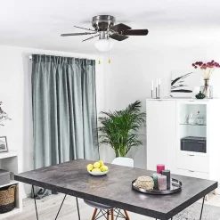 Ventilateur De Plafond Trillo Gris, Bois Clair, Nickel Mat, 1 Lumiere