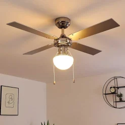 Ventilateur De Plafond Valletta Chrome, Argente, Blanc, 1 Lumiere