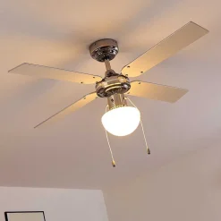 Ventilateur De Plafond Valletta Chrome, Argente, Blanc, 1 Lumiere