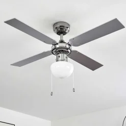 Ventilateur De Plafond Valletta Chrome, Argente, Blanc, 1 Lumiere