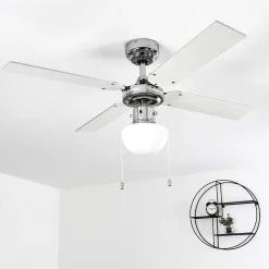 Ventilateur De Plafond Valletta Chrome, Argente, Blanc, 1 Lumiere